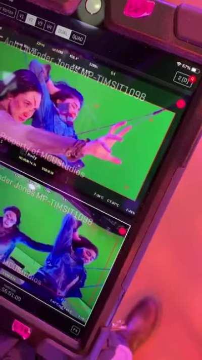 Xochitl Gomez sharing a behind the scenes on the set of MoM