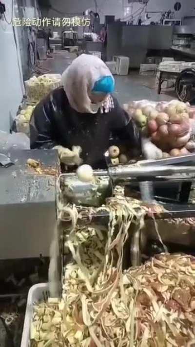 Peeling the whole potato with a flick of the wrist...