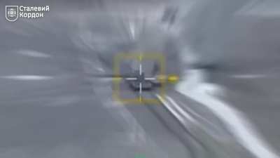 Artillerymen of Ukrainian border guards score a hit on moving Russian BMP with 100mm BS-3 gun (produced in 1944), near Sumy region