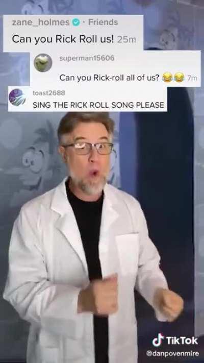 Voice actor of dr. Doofensmirtz from Phineas and Ferb Rick rolls his fans