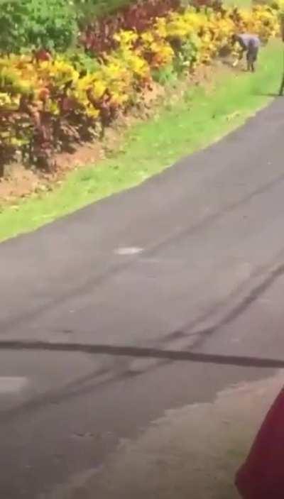 Having your hand split in two after attacking a guy with a machete