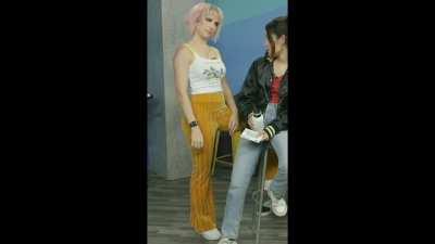 SHE PICK THE BEST COLOR FOR A THONG AND YELLOW PANTS :3