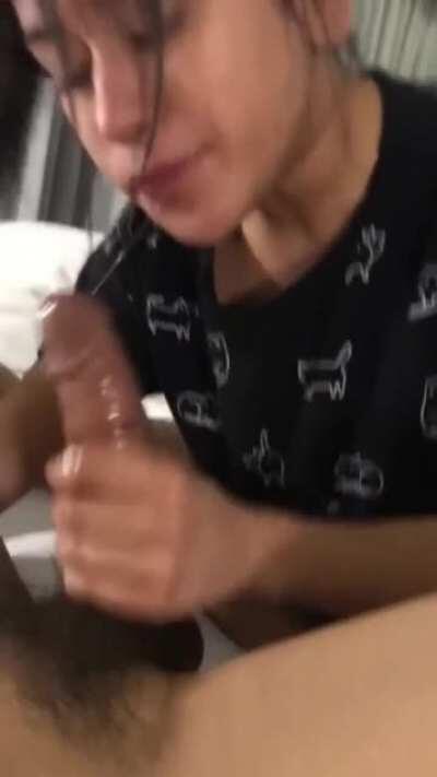 Teen sucks it with passion