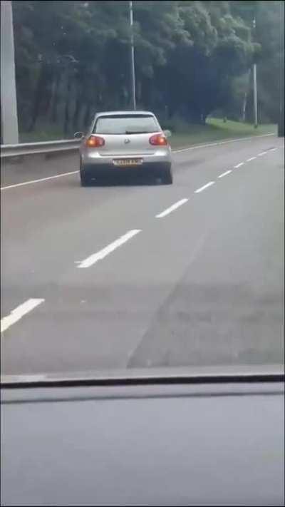 Why would anyone think that it's a good idea to keep driving when your car won't go straight at all.