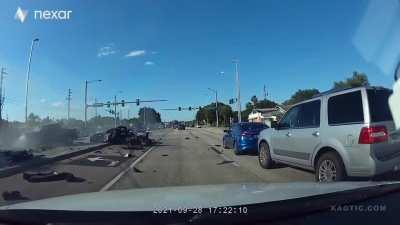 Corvette driver tries burnout, then crashes.