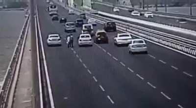 Businessman stepped out of his car to help an injured bird and got knocked over by a taxi driver.