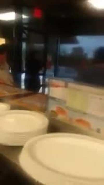 A guy living in a Waffle House falling through the ceiling!