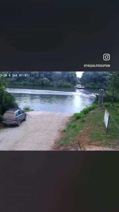 Police boat hits a cable ferry in Timár, Hungary.