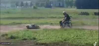 Wheelchair bound man getting yanked by a RC car