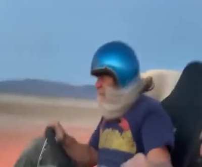 Old dude test drives his homemade rocket car
