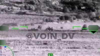 RU pov: KA-52 hits 6 more ukrainian armoured vehicles, including some moving vehicles. Vremevsky direction, June 20th. 