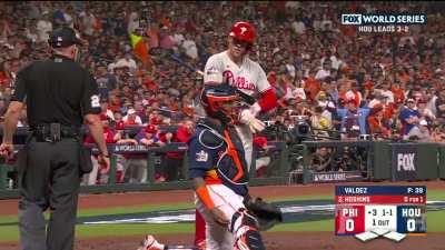 [Highlight] [Highlight] Some errant sound effects make it seem like FOX is censoring Rhys Hoskins while talking to the umpire.