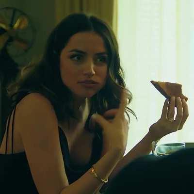 Ana De Armas with a mouthful 