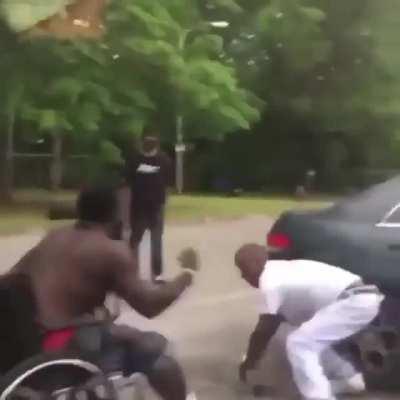 Man got beat up by a handicapped guy