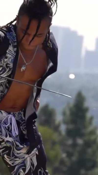 Cutting the air soft gun pellet with katana