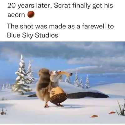 Scrat bekommt endlich seine Eichel. Das Video wurde als Abschied von BlueSky Studios veröffentlicht nachdem sie aufgekauft und geschlossen wurden