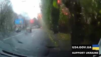 Missile strike in Ukraine, right on the road