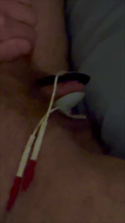 Painful long estim orgasm.