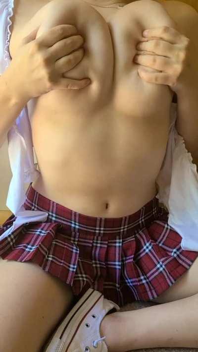 i love how easy it is to reveal my perfect perky boobs in this school girl's uniform (18f)