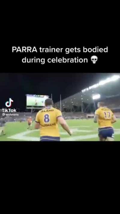 RCG forgets the game against the Cowboys is over and does a reckless tackle on trainer
