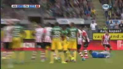 A behind-the-back no-looksies back-heel kickarooskie.