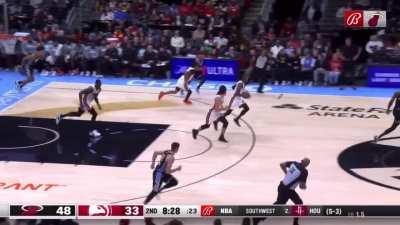 [Highlight] Bam Adebayo swats Jalen Johnson and then finds Dru Smith in transition
