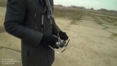 Test flight of an ornithopter (aircraft that flies by flapping its wings)