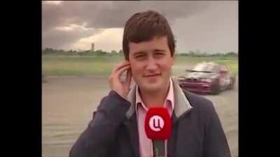 Reporter Gets Hit By Drifting Car