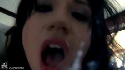 Taissia Shanti licks the camera lens and spits on it while getting pounded