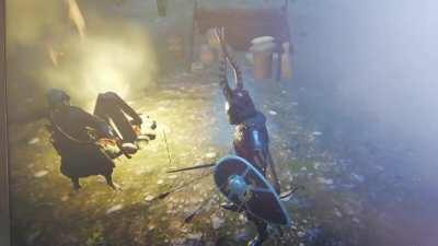 Bored full plated knight watching a forest bandit - Circa 1290