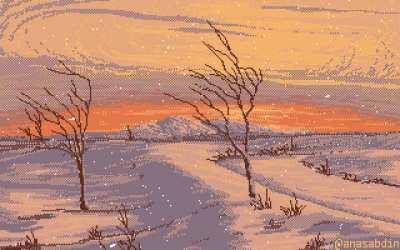 I drew this pixel art scene using 6 colors only and called it Frozen River [OC]