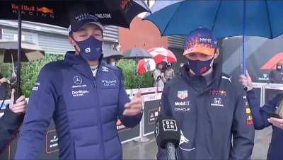 Sweet interaction between Max and George during an interview for spanish TV after the race today