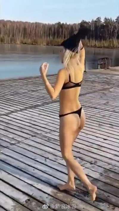 To jump in a frozen lake