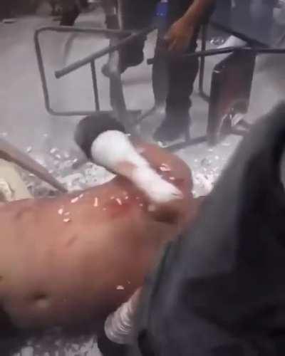 Right through a pallet.