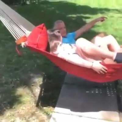 3 people in a hammock