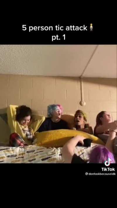 According to the comments, they have been friends for years and somehow all of them developed tics post meeting. 🤨