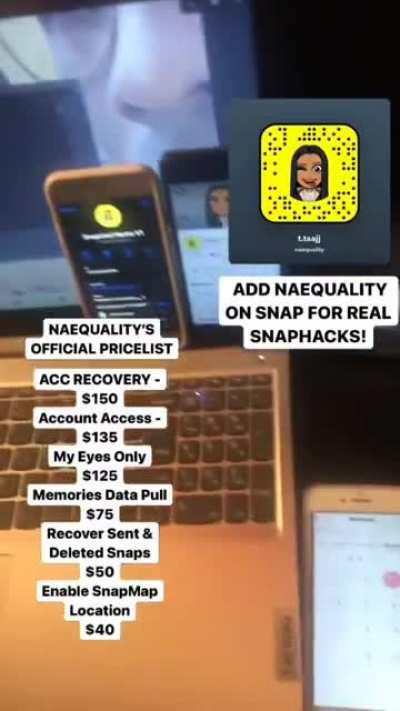 Hit @naequality on Snapchat to order account access , account recovery, my eyes only , memories data pull, recover sent & deleted snaps & more! Telegram Group link in comments below 👇