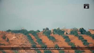 Two simultaneous ATGM strikes on Turkish/FSA ACV-15 APC & bulldozer N. Aleppo countryside