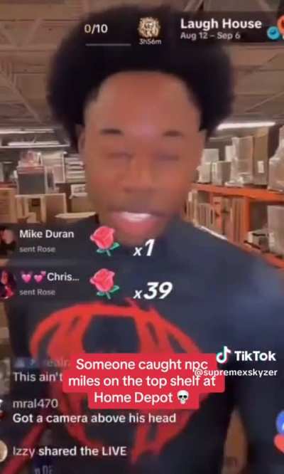 Spider-man Mikes Morales NPC livestreaming in Home Depot overhead 