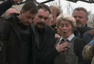 President of the European Commission Ursula von der Leyen in Butscha today