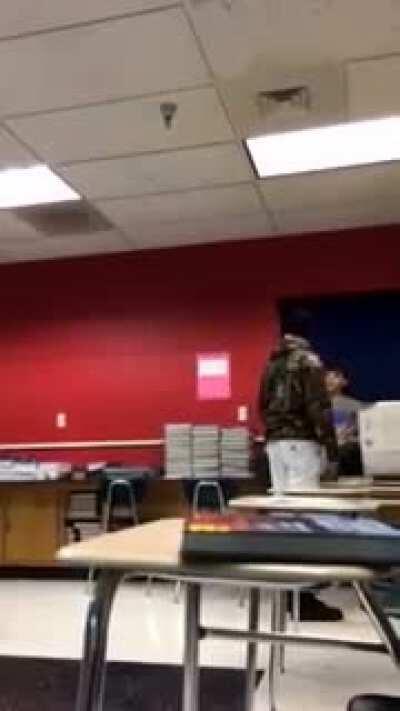 Bully Trying To Fight Another Student Who Has A Broken Arm