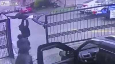 Climbing over a moving fence