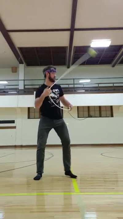 This morning I started learning/teaching myself rope dart. After about an hour I thought I was doing well enough to record my progress. Volume up for full effect.