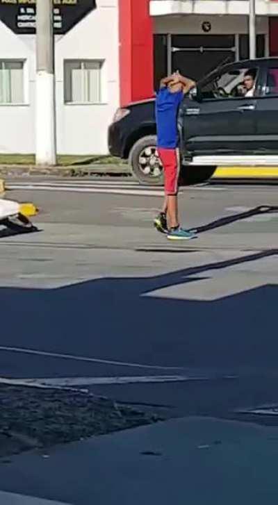 The idiot stole a motorcycle and when the alarm went off he thought it was the police