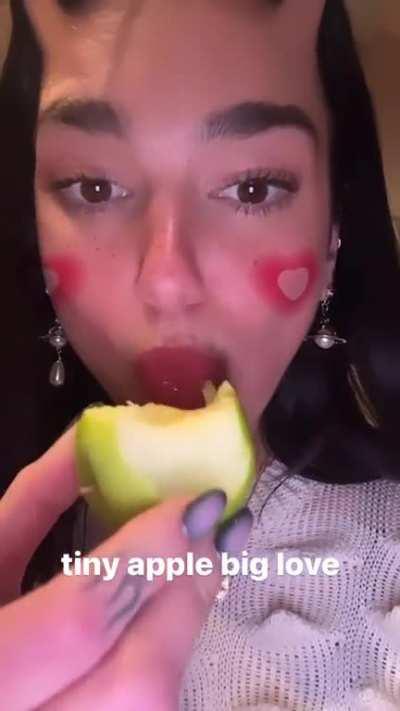 Eats apple (IG story)