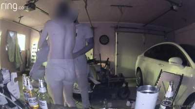 Playing with my boyfriend in the garage during a cookout