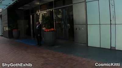 Showing off around town in our tiny crop tops [GIF]