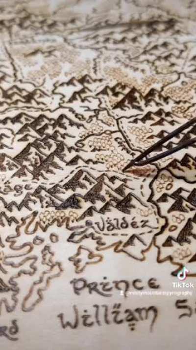 My latest LOTR inspired woodburned state map, Alaska!