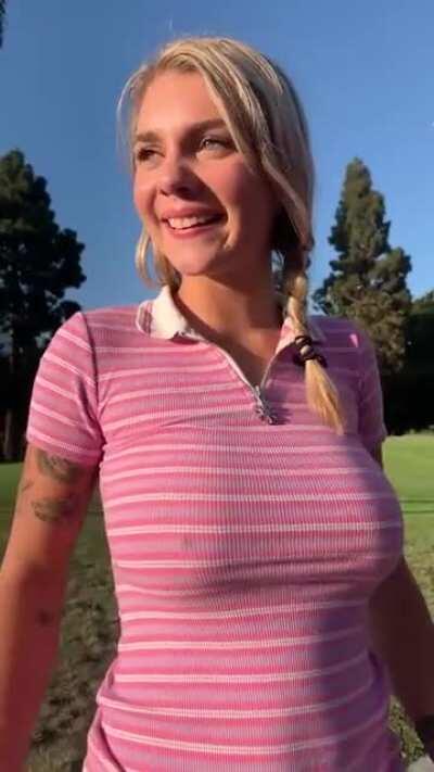 18 y/o Gabbie Carter revealing her tits in public