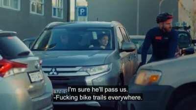 Are you kidding me? A man on a bike! Get yourself a car!